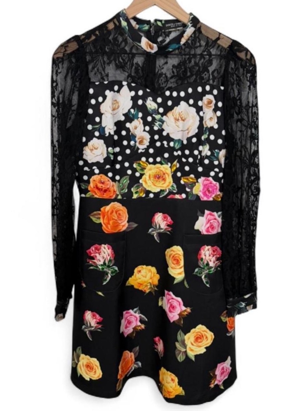 Dolce & Gabbana Black Floral Lace Polka Dot Top